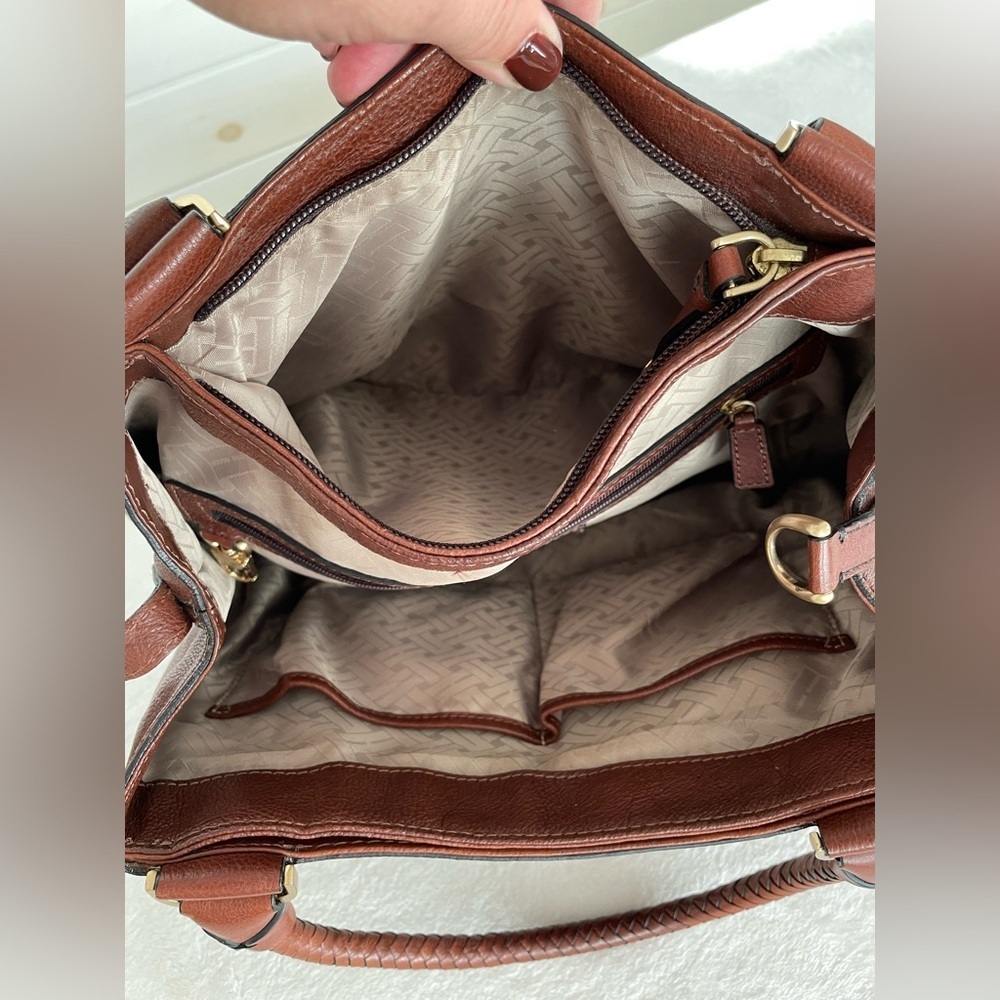 Cole Haan Handbag Purse Satchel Pebbled Brown Leather Equestrian Brass Accent - Picture 12 of 17